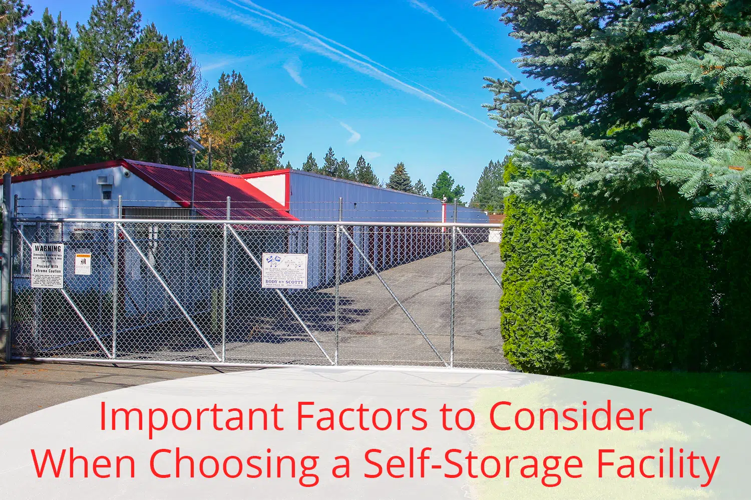 A photo of a Bay Street Storage, a self-storage facility, on a clear day with blue skies.