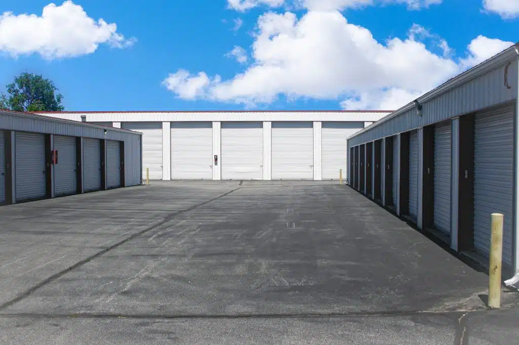 rows and storage units including oversized enclosed storage units